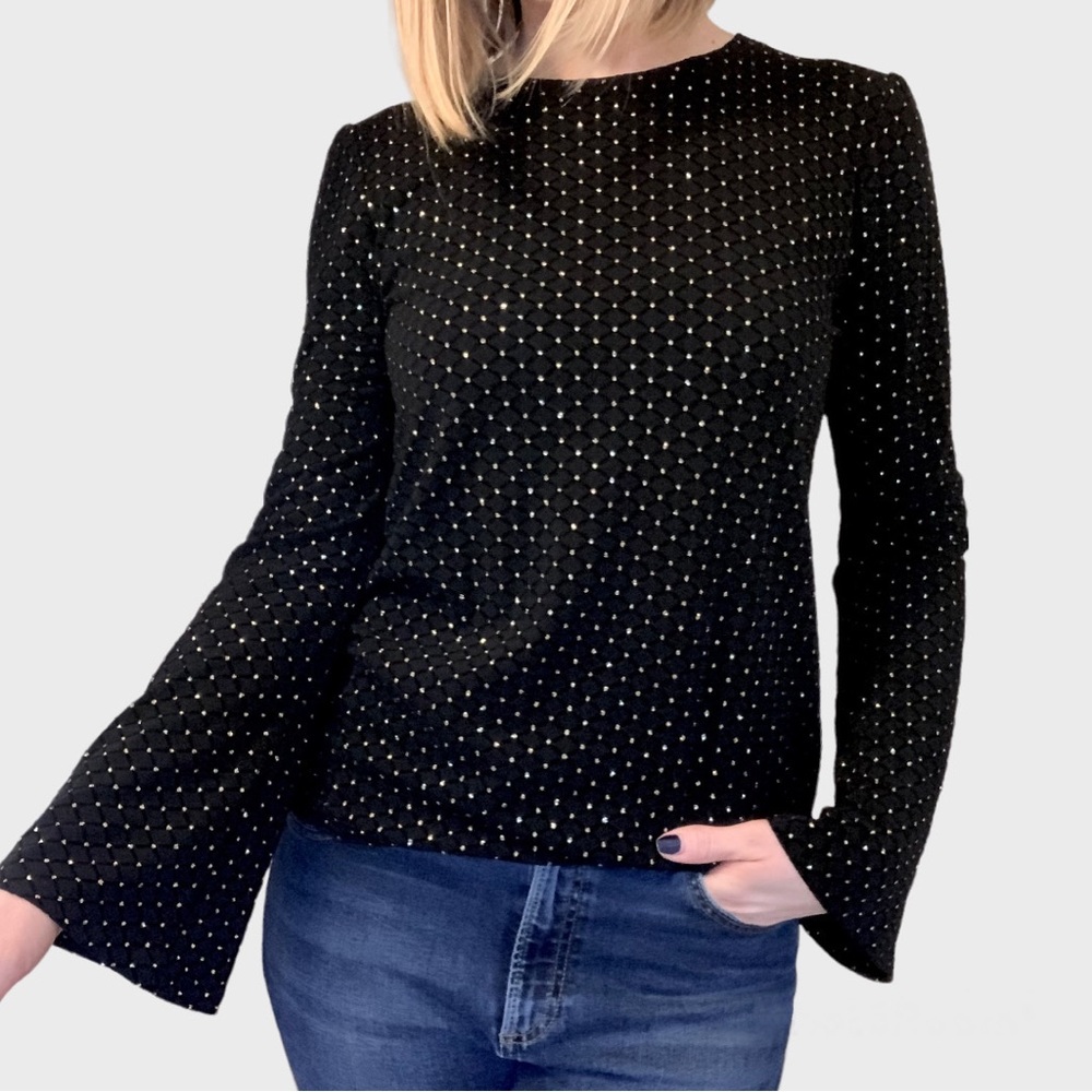 Michael Kors Glitter Dot Bell Sleeve Top